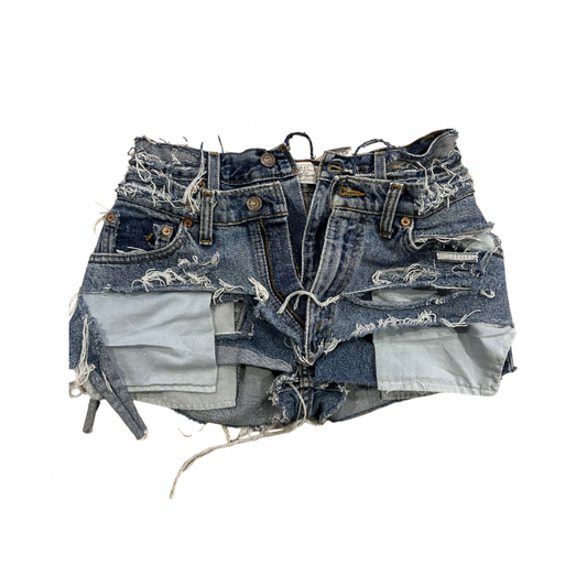 Hand-Distressed Double Denim Shorts