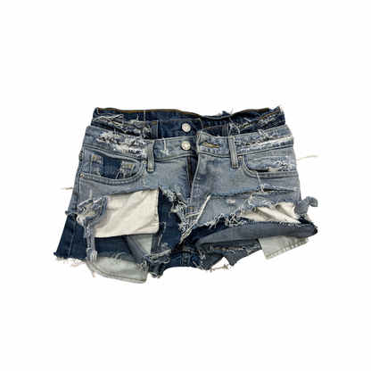 Hand-Distressed Double Denim Shorts