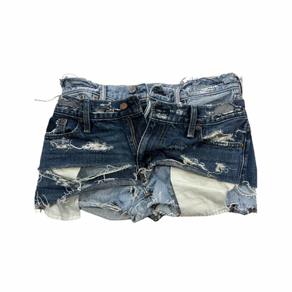 Hand-Distressed Double Denim Shorts